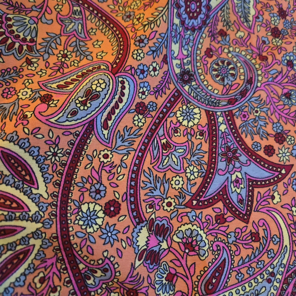 Orange Paisley Silk Wide Leg Boho Pants Elastic Waist Tassle Ties CW3 - Picture 8 of 11